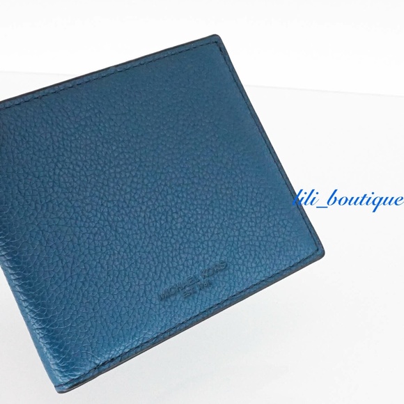 NWT New Michael Kors Men's Russel Billfold Wallet Leather Ocean Blue No Box $118 - Picture 3 of 7